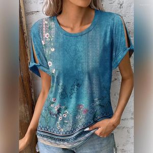 Damesblouses Dames Zomer T-shirt Ronde hals Trui Dagelijkse slijtage Uitsparing Dame Top Vrouwelijke kleding