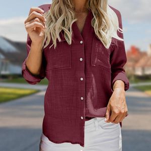Blouses pour femmes femmes hauts d'été avec poches boutonnées dames chemises formelles manches à revers lâche couleur unie bureau dame vêtements