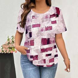 Damesblouses dames t-shirt ronde nek top stijlvolle zomer shirt collectie o-neck los fit blouse square printing casual tee voor werk