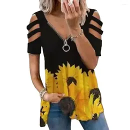 Blouses pour femmes T-shirt élégant collection d'été zipper en V-col