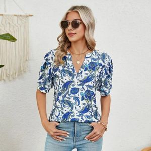 T-shirt féminin pour femmes T-shirt élégant V-Neck Casual Shirt avec graphique imprimer en vrac Top pour la fête de vacances à manches courtes