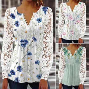 Dames blouses dames t-shirt zomer kanten patchwork blouse bloem patroon holle-out mouwen v nek slanke fitting single breasted dres