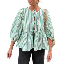 Blouses pour femmes Les femmes liés aux chemises avant Tops Casual Loy Stripe Shirt Cardigan pour streetwear vêtements esthétique Fairy Grunge Femme