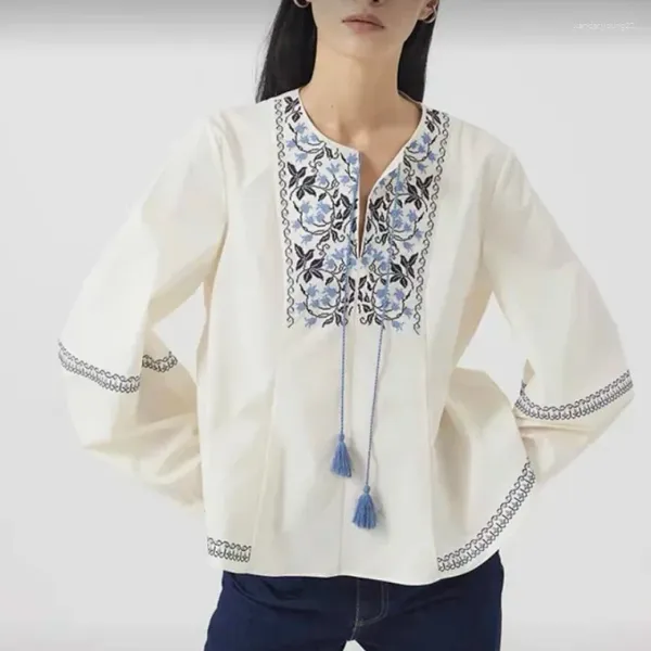 Blouses pour femmes Top 2023 Summer Fringe Tie à cravate de broderie