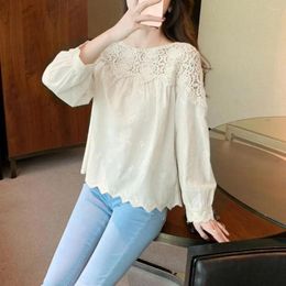 Blouses Femmes Femmes Top Creux Out Broderie À Manches Courtes Col Rond Fleur Bord Couleur Unie Lâche Doux Respirant Dame T-shirt Chemisier