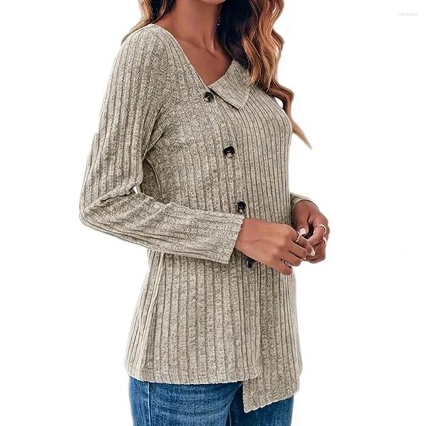 Blouses pour femmes Femmes Top Design irrégulier Élégant Pull à col incliné Blouse avec boutons à simple boutonnage Long pour l'automne