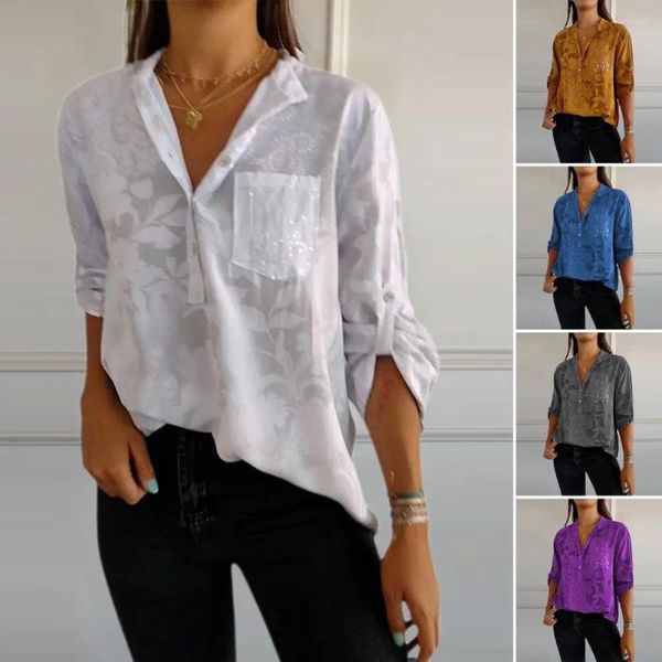 Blouses pour femmes Top Top Elegy Casual Shirt with Buttons Revers Roll-Up Sleeves For Work Travel Parties Fashion CHIC