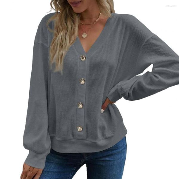 Blouses de femmes Femmes Top V Neck Bouton décor des manches longues en vrac