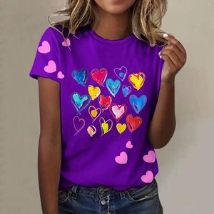 Blusas para mujeres tops de mujeres y 2024 Valentín Día de Valentín Love Impresión de Harajuku Ropa redonda Camiseta de verano