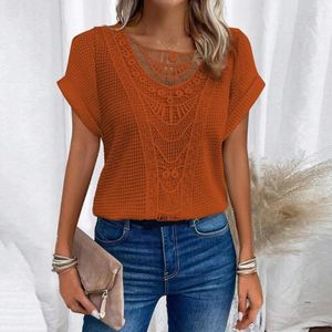 Chemisiers pour femmes haut pour femme évider Crochet été T-shirt col rond à manches courtes pull T-Shirt décontracté chemise Streetwear