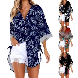 Dames Blouses Dames Tops Shirt Mode Bloemenprint Causale Shirts Button Down Top Camisas Korte Mouw Revers Losse Blusas