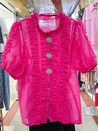 Dames Blouses Dames Trend Ruffle Spliced Shirt Bladerdeeg Mouw Los Causaal Perspectief Chic Button Blouse Top 2023 Zomer Groen Tops Y452