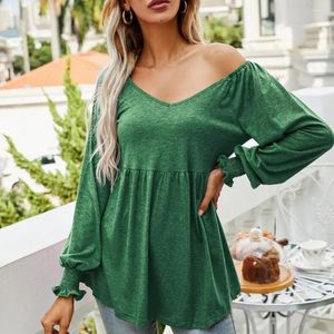 Boderas de mujeres Camisa de túnica para mujeres Vistolas en V paraeos elásticos PULFOS DE PULLO LO LADY BLOUNA PULLA JUMANDES DE MANAVA LIGRA Ropa femenina