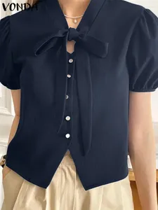 Blusas de mujeres Túnica de mujeres Tops 2024 Vonda Elegant Solid Color Camisas de manga corta BLUSA CASA CORTULA