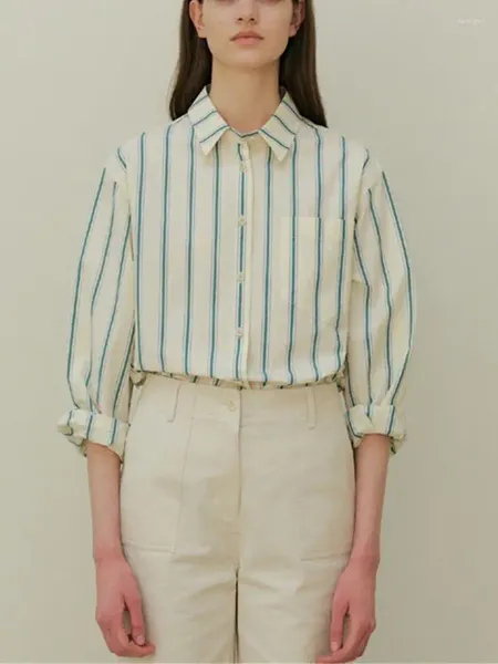 Blusas de mujer Camisa de rayas verticales para mujer 2023 Principios de primavera Oficina Damas Elegante Casual Manga larga Multicolor con bolsillo individual
