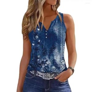 Bloses de mujeres Vest Vest Top Floral Tank de cuello en V Fit Camisole con botón Cabello de escote Streetwear Sleeveless Blouse