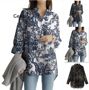 Blouses pour femmes Blouse de chemise de chemise imprimée Vintage Kaftan 2024 Automne à manches longues top top tunique surdimensionné