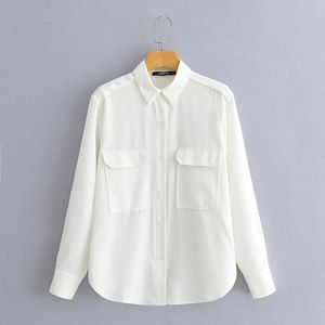 Women's Blouses Women White Shirt Basic Office Lady Blouse 2023 Business Casual Korean Fashion Classic Minimalist Pocket Simple Stylish