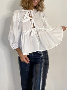 Blouses pour femmes Femmes Y2k Puff Shirts à manches courtes Cravez le front Ruffle Hem Babydoll Peplum Blouse Summer sortant Tops Streetwear