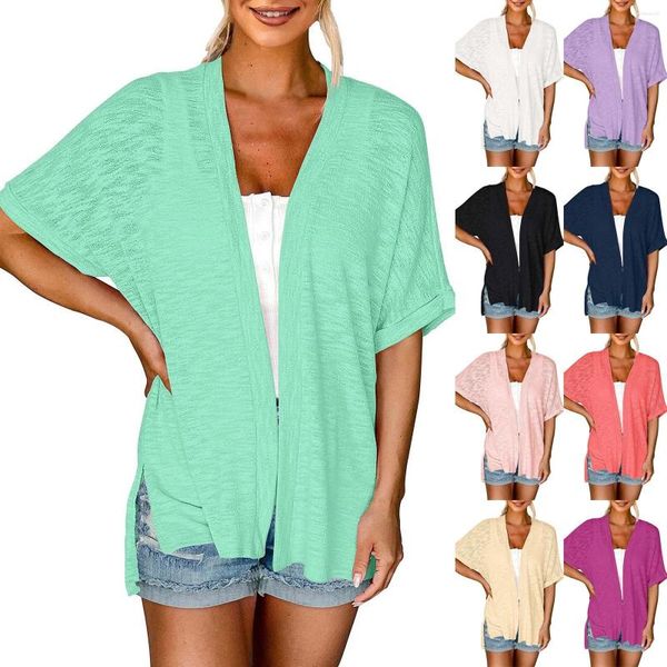 Blouses pour femmes femmes 2023 été léger Cardigan à manches courtes ouvert devant décontracté lâche couverture hauts hauts 3xl longs t-shirts pour les femmes