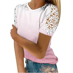 Blusas para mujer, camisetas activas de manga corta, camisetas de verano a la moda con encaje de ganchillo, camisas con cuello redondo, camisetas de trabajo informales para mujer