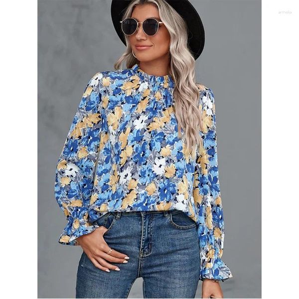 Blouses pour femmes Chemisier Petal à manches longues Loose Loose Casual Floral Shirt for Women V Neck Tee-Shirts ajusté T