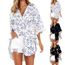 Blusas de mujer Camisa con botones para mujer Vestido de manga larga Traje de baño Ropa de playa Slim Fit Camisas De Hombre Cardigan Vintage Elegante
