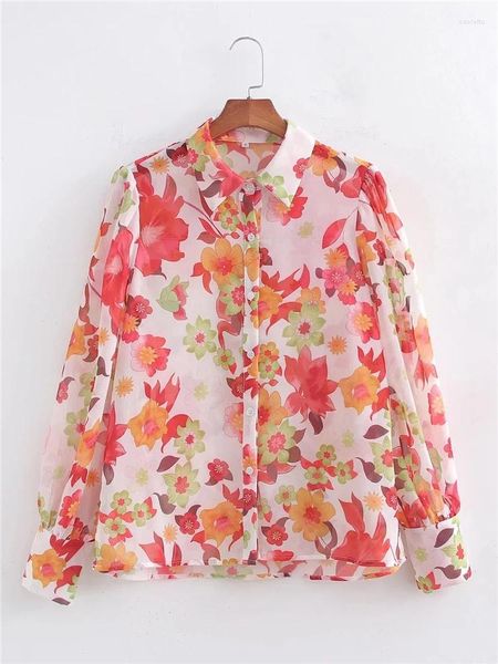 Blusas de mujer para mujer casual de un solo pecho rojo estilo de vacaciones tops largos playa damas moda estampado de flores primavera verano camisas sueltas