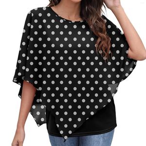 Dames blouses dames chiffon fashiion polka dot printe shirts lichtgewicht stromend shirt dubbel gelaagde bedrukte poncho blouse top