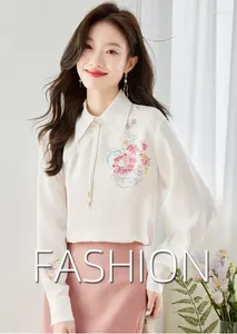 Blouses pour femmes Femmes Chinois Retro Style Jacquard Shirt 2024 Fashion printemps Slimage polyvalent