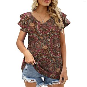 Dames Blouses Dames Getailleerde Tops Sexy Voor Dames 2023 Zomer Dubbele Ruche Korte Mouw V-hals Hemdje Blouse