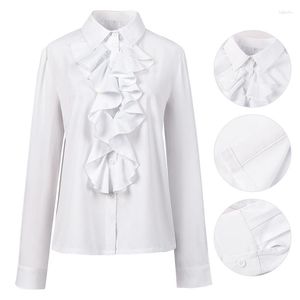 Blusas de mujer Blusa gótica victoriana Steampunk con volantes Vamp Camisa pirata renacentista Top OL Oficina Damas de negocios Blanco