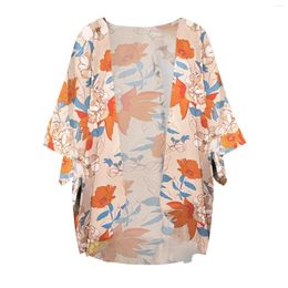 Chemisiers pour femmes Womens Leaf Print Puff Sleeve Kimono Cardigan Loose Cover Up Casual Shirt Top Work Clothes Pull Knit