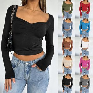 Damesblouses Crop tops met lange mouwen Leuke sexy shirts voor uitgaan Herfstmode outfits voor dames 2024 T-shirt workoutkleding