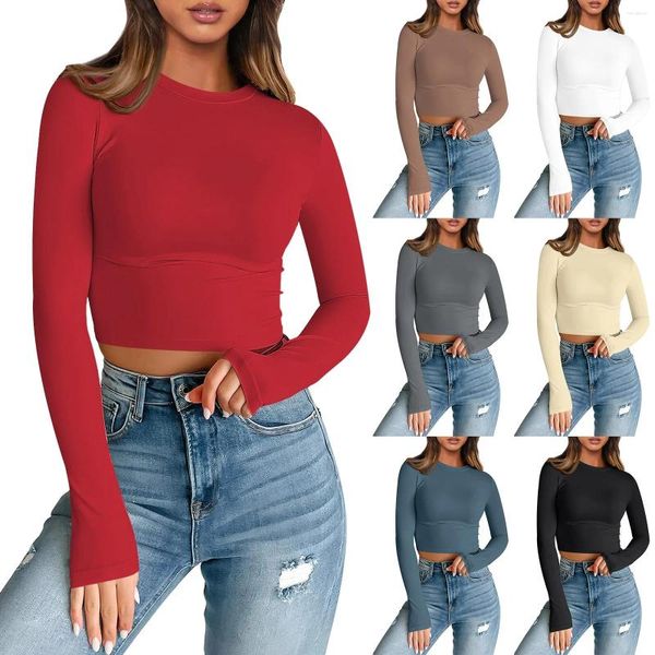 Blusas de mujer Tops cortos de manga larga para mujer Camisas ajustadas básicas Ropa de elevación fuerte Sudores corporales E BuCostume Top Camisola para mujer