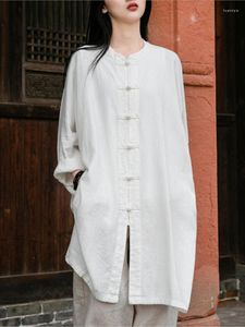 Blouses pour femmes femmes lâches longues chemises blanches 2023 printemps été décontracté tout match coton lin Cardigans hauts femme bouton de support rétro