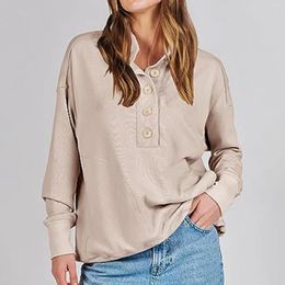 Blouses Femmes Femmes Lâche Simple Bouton Chemise Col V Casual Chemisier À Manches Longues Patchwork Poche À Capuche Femmes 2024 Blusas Para Mujer