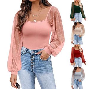 Dames blouses dames mesh lange mouw sexy casual tops rekbare shirts chiffon dames t stretch