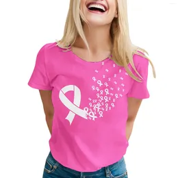 Dames blouses dames oktober roze shirt borstkanker bewustzijn grafische shirts ronde nek korte mouw vrouwelijke tees du sein blusas para