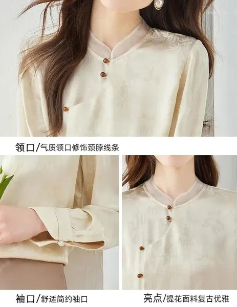 Blouses pour femmes Shirt en mousseline de mousseline Jacquard Femme 2024 Butte de style chinois de printemps