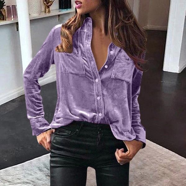 Blusas para mujer, camisas para mujer, Tops para mujer, camisas de oficina ajustadas con estilo para mujer, Blusas de manga larga con cuello vuelto de terciopelo