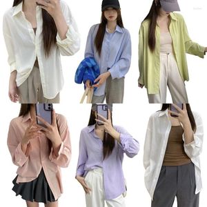 Damesblouses Effen kleur, knopen, kraag, lange mouwen, blouse, oversized overhemdjas