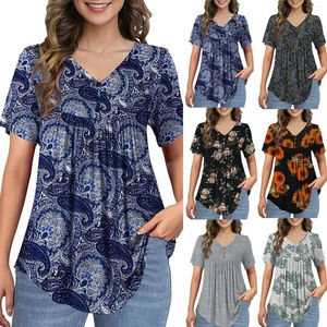 Chemisiers pour femmes Hauts pour femmes Floral à volants à manches courtes O Neck Loose Ladies Shirts For Women Work Blouse