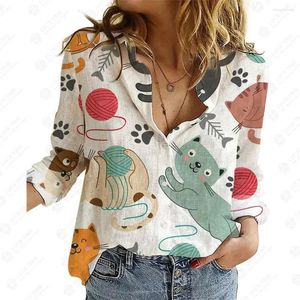 Blusas para Mujer Tops para Mujer Primavera Y Otoño Diseños De Estampado Informal Camisas De Solapa De Manga Larga para Mujer Ajuste Suelto Vintage Completo Ligera Estiramiento