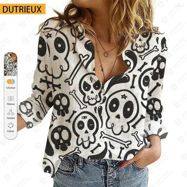 Blouses Femmes Femmes Tops Printemps et Automne Casual 3D Imprimer Manches Longues Lâche Femmes Chemises Point Ouvert Angleterre Style Légère Strech Régulier