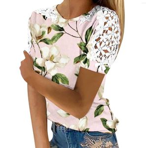 Blusas para mujer Tops para mujer Moda de verano Encaje Crochet Manga corta Cuello redondo Camisas Casual Elegante Diseñador