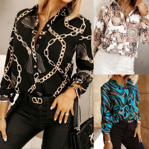 Blusas para mujer Camisetas con botones vintage para mujer Blusas de manga larga Estilo barroco Sprint de verano Tops de moda para mujer Camisas cortas de calle