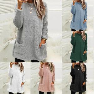 Blusas de mujer, Tops de felpa cálidos de invierno para mujer, camisas de manga larga, blusa informal de lana con bolsillos para talla grande y Camisa