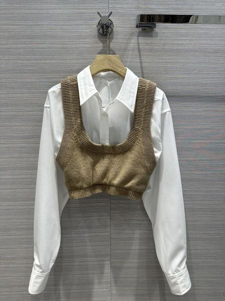 ¡Camisa de chaleco de lana para mujeres, diseño de dos piezas! Temperamento elástico de la cintura elástica guapo