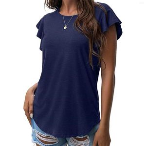 Damesblouses Workout Top Dames T-shirts met lange mouwen Ruffle Tops Zomer Casual Blouse O-hals Effen Schattig Compressie Dames